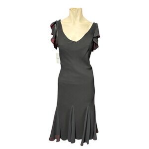 Black midi ruffle cocktail dress